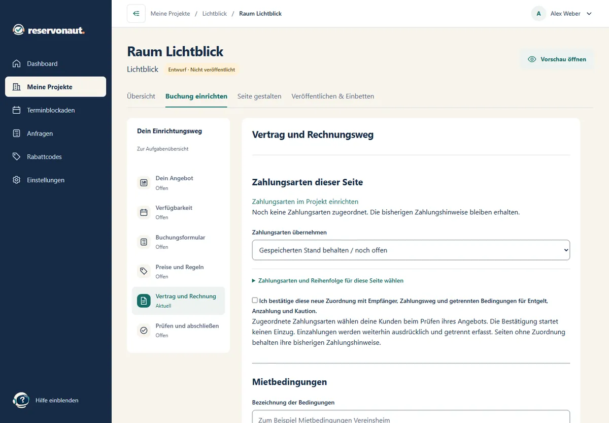 German interface: Manage invoices and documents